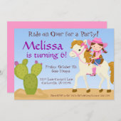 Wüstenkaktus, Pink Cowgirl Geburtstagsparty Einlad Einladung (Vorne/Hinten)