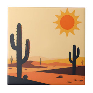 Wüstenkaktus-Sonnenuntergangs-Silhouette Fliese