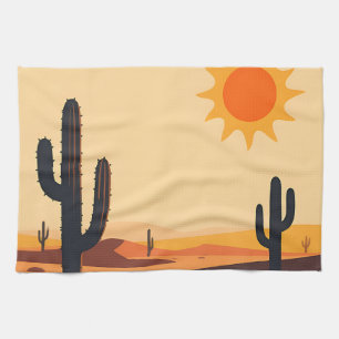 Wüstenkaktus-Sonnenuntergangs-Silhouette Geschirrtuch