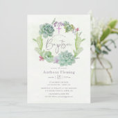 Wüstenkaktus Succulents Baby Baptisse Einladung (Stehend Vorderseite)