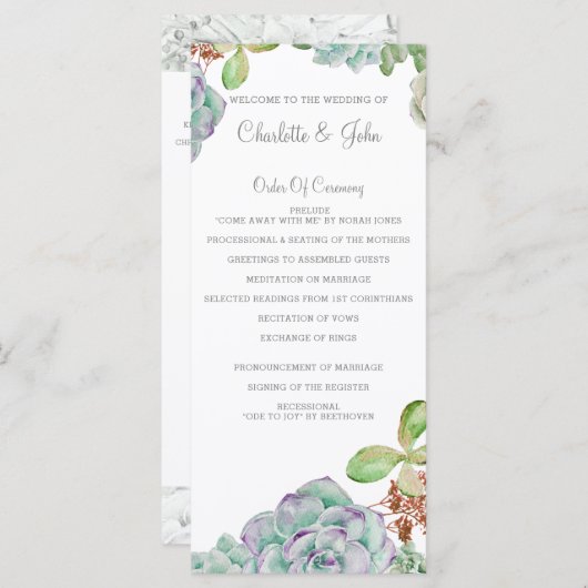 Wüstenkaktus Succulents Hochzeitsprogramme Programm (Vorne/Hinten)