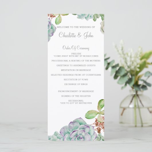 Wüstenkaktus Succulents Hochzeitsprogramme Programm (Stehend Vorderseite)