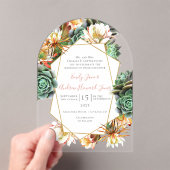 Wüstenkaktus Sukkulent Geometric Gold Wedding Acryleinladungen (Insitu (Handheld))