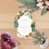 Wüstenkaktus Sukkulent Geometric Gold Wedding Acryleinladungen
