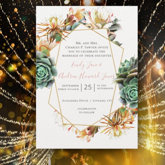 Wüstenkaktus Sukkulent Gold Geometric Einladung