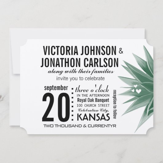 Wüstenkaktus Sukkulent Moderne Typografie Hochzeit Einladung (Vorderseite)