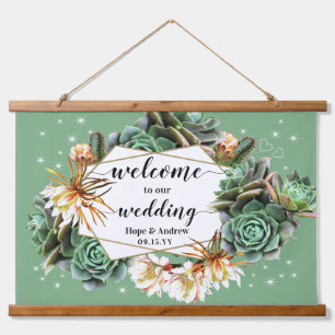 Wüstenkaktus Sukkulente Gold Willkommenswand Wandteppich Mit Holzrahmen