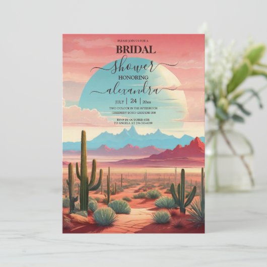 Wüstenkaktus Sukkulents-Brautparty Einladung (Stehend Vorderseite)