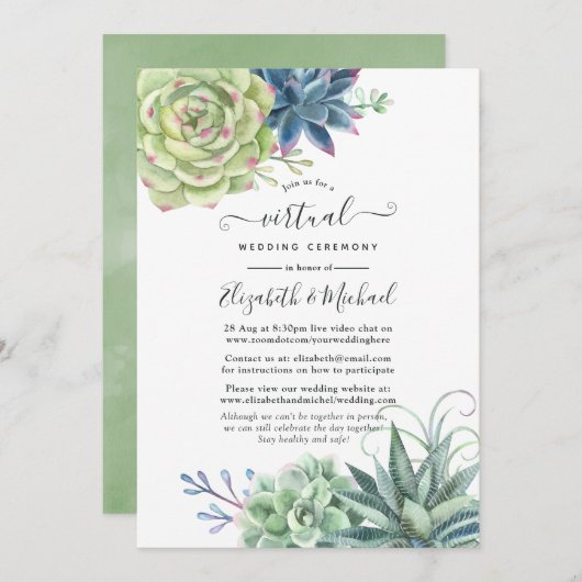 Wüstenkaktus Sukkulents Online Virtual Wedding Einladung (Vorne/Hinten)