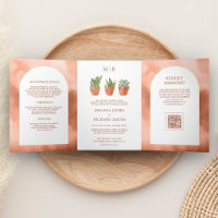Wüstenkaktus-Terrakotta-Töpfe QR-Code-Hochzeit
