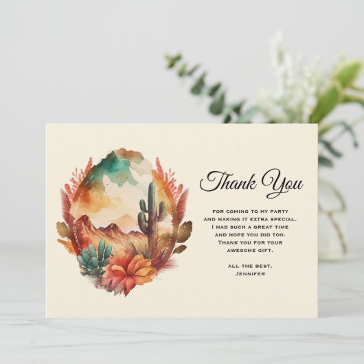 Wüstenkaktus und Gebirge Dankeskarte (Stehend Vorderseite)