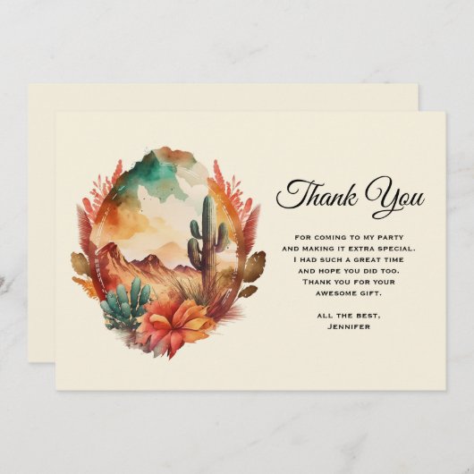 Wüstenkaktus und Gebirge Dankeskarte (Vorne/Hinten)