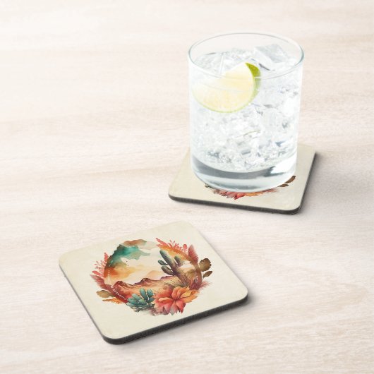 Wüstenkaktus und Gebirge Getränkeuntersetzer (Rechte Seite)