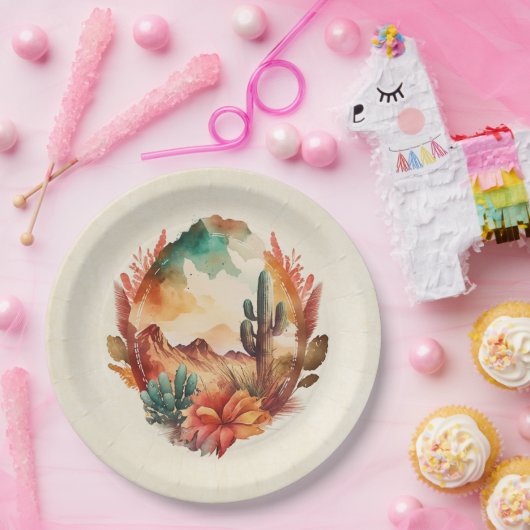 Wüstenkaktus und Gebirge Pappteller (Party)