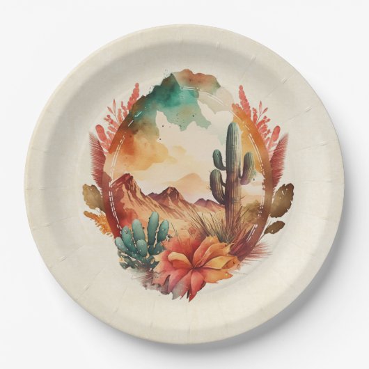 Wüstenkaktus und Gebirge Pappteller (Vorderseite)