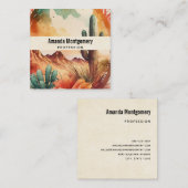 Wüstenkaktus und Gebirge Quadratische Visitenkarte (Vorne/Hinten)