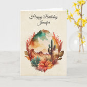 Wüstenkaktus und Gebirge zum Geburtstag Karte (Gelbe Blume)