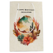 Wüstenkaktus und Gebirge zum Geburtstag Mittlere Geschenktüte (Vorderseite)