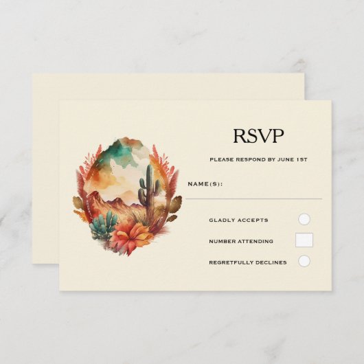 Wüstenkaktus und Hochzeiten der Berge RSVP Karte (Vorne/Hinten)