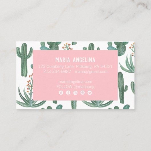 Wüstenkaktus und Sukkulturen Wasserfarbendesign Visitenkarte (Rückseite)