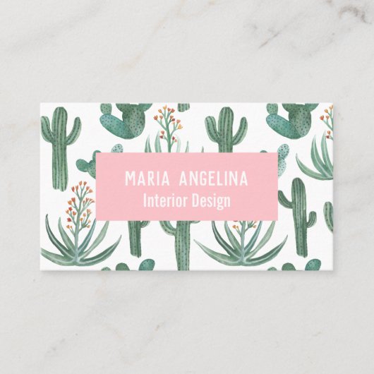 Wüstenkaktus und Sukkulturen Wasserfarbendesign Visitenkarte (Vorderseite)