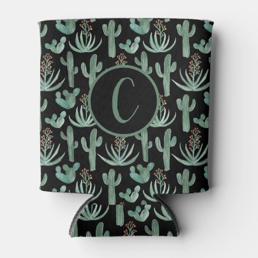 Wüstenkaktus Wasserfarbe CUSTOM Initials Black Dosenkühler (Vorderseite)