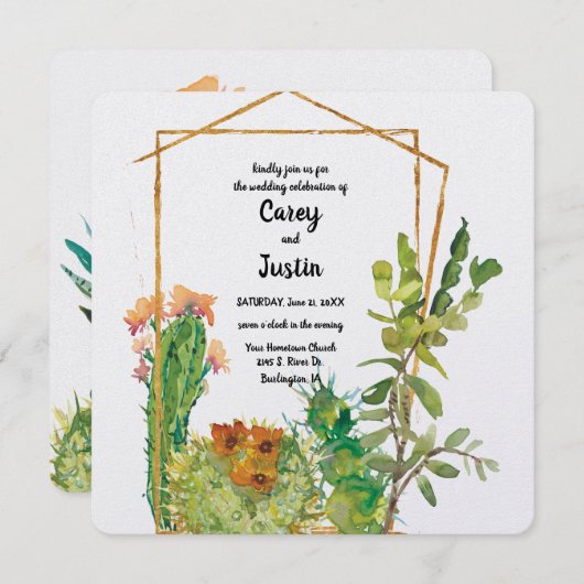 Wüstenkaktus Watercolor Wedding Einladung (Vorne/Hinten)