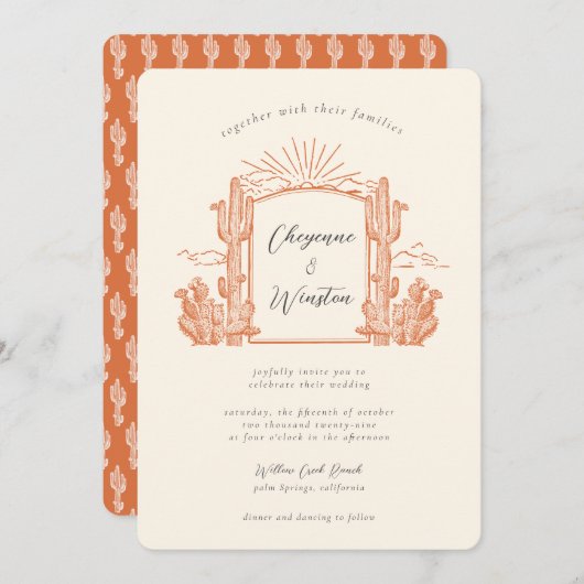 Wüstenkaktus Western Monogram Wedding Einladung (Vorne/Hinten)