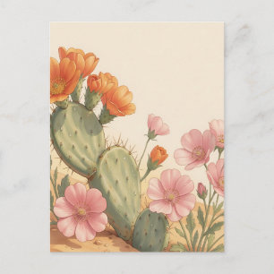 Wüstenkaktusblüte Orange Rosa Wildblumen Postkarte