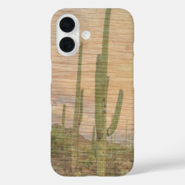 Wüstenkaktuspflanzen auf Holzkorn Foto Bild iPhone 16 Hülle