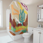 Wüstenklima, Retrostil, abstrakter Kakteen Duschvorhang (Beispiel)