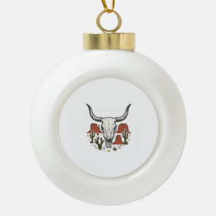 Wüstenkuhschädel Vintage Südwesten Kaktus Kunst Keramik Kugel-Ornament