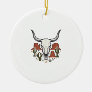 Wüstenkuhschädel Vintage Südwesten Kaktus Kunst Keramik Ornament