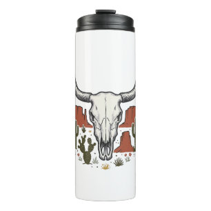 Wüstenkuhschädel Vintage Südwesten Kaktus Kunst Thermosbecher