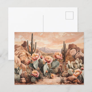 Wüstenlandschaft mit blühendem Kakteen Postkarte