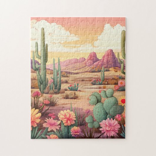 Wüstenlandschaft mit Kakteen und Blume Puzzle (Vertikal)