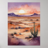 Wüstenlandschaft mit Sonnenuntergang und Kakteen Poster (Vorne)