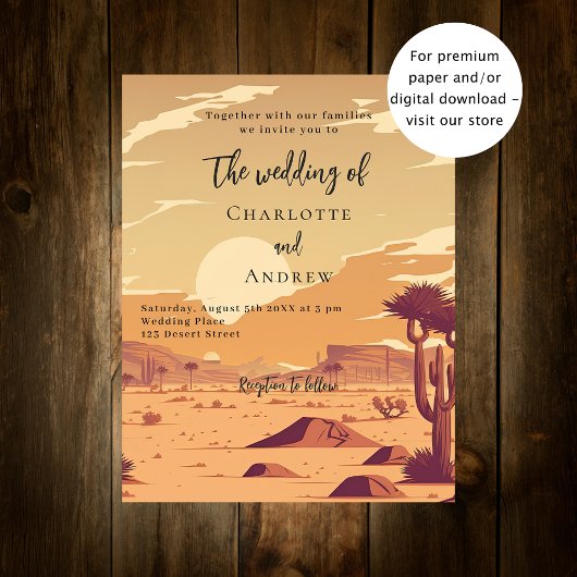 Wüstenlandschaft Retro Budget Hochzeitseinladung