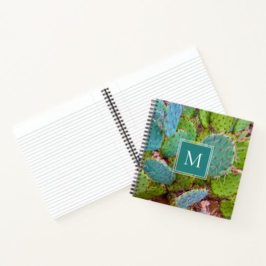 Wüstenmonogramm Prickly Pear Cactus Aquamarin Gree Notizblock (Innenseite)