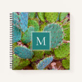 Wüstenmonogramm Prickly Pear Cactus Aquamarin Gree Notizblock (Vorderseite)