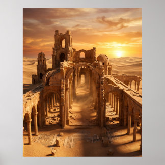 Wüstenpalastruinen bei Sonnenuntergang Poster