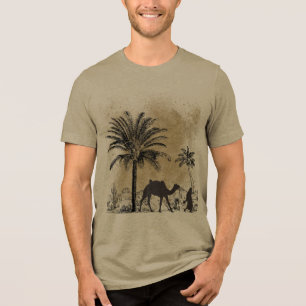 Wüstenpalmen und Vintage-Kamel-Kunst-T-Shirt Tri-Blend Shirt