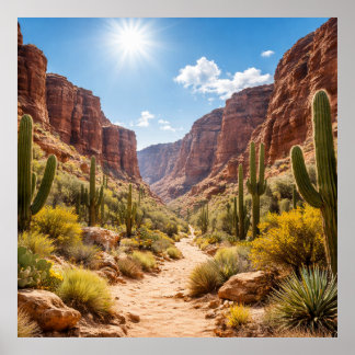 Wüstenpfad zwischen felsigen Canyons Poster