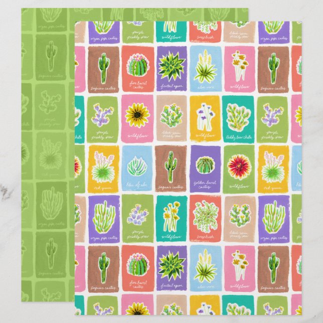 Wüstenpflanzen Scrapbook Papier (Vorne/Hinten)