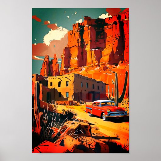 Wüstenplakat mit Oldtimer Poster (Vorne)