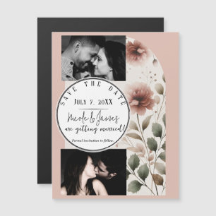 Wüstenrose Pink & Grüne Blumen Save The Date Magnetkarte