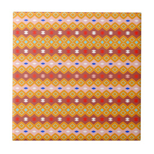 Wüstenröte Afrikanische Terrakotta-Geometrie Fliese (Vorderseite)