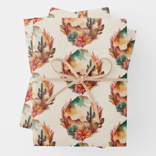 Wüstensekaktus und Gebirgsmuster Geschenkpapier Set (Beispiel)