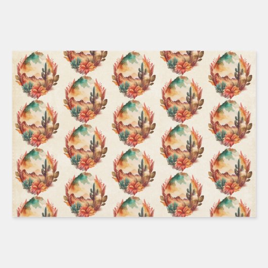 Wüstensekaktus und Gebirgsmuster Geschenkpapier Set (Vorderseite)