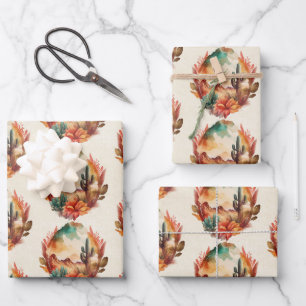 Wüstensekaktus und Gebirgsmuster Geschenkpapier Set